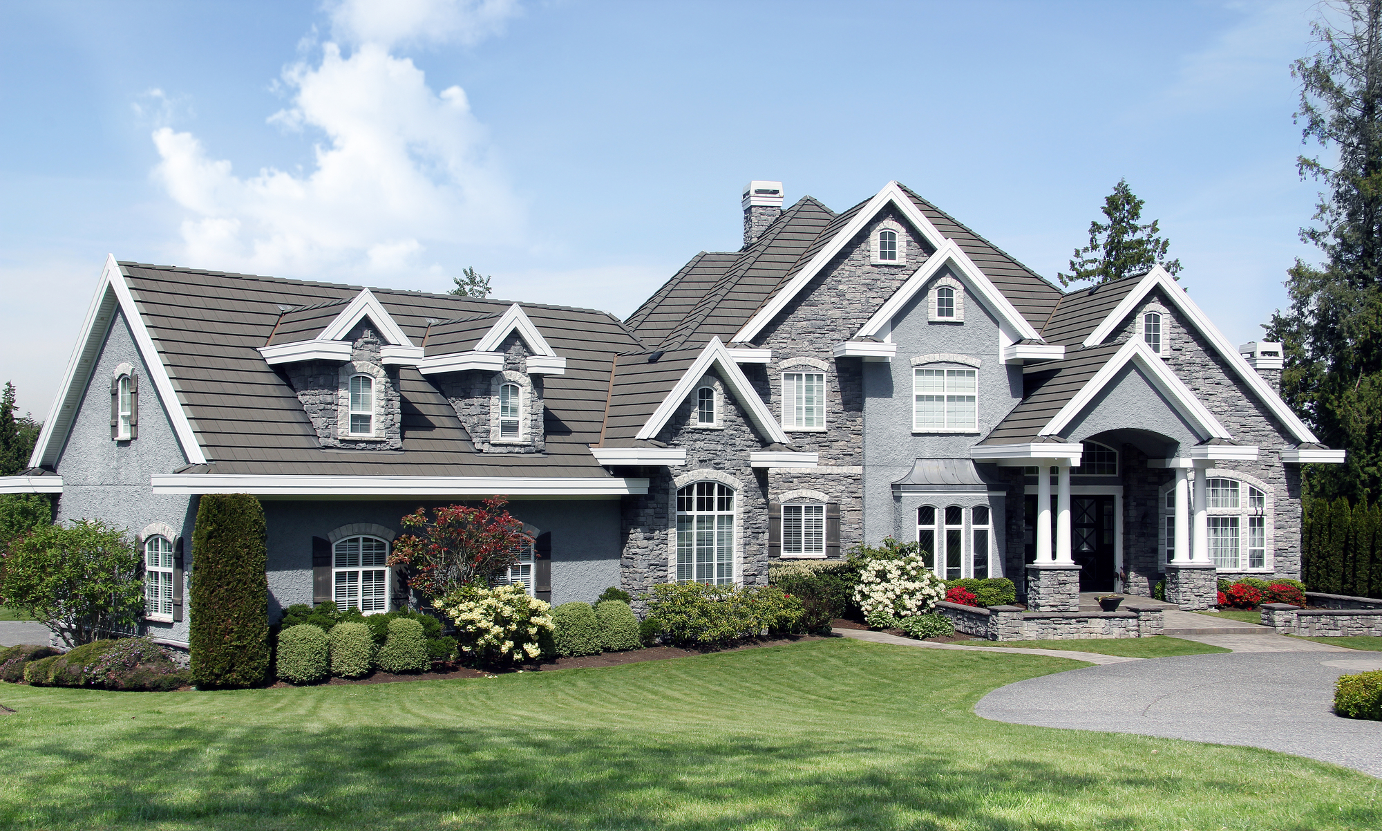 Front view of the grey house